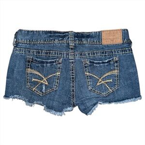 Amethyst Low Rise Mini Booty Jean Shorts Sz 9 Blue Denim Thick Stitch Y2K 2000s
